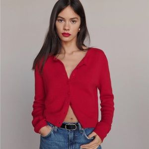 Reformation Clara Cashmere Crew Cardigan Cherry Red XL